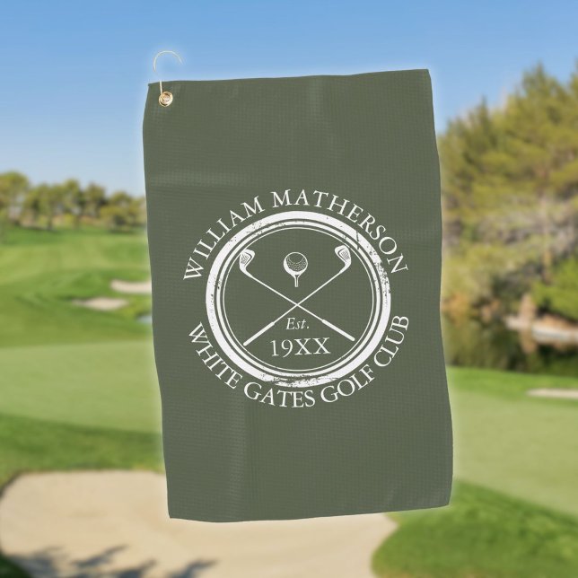 Toalla De Golf Nombre del club de golf personalizado Olive Green (Personalized Golf Club Name Olive Green Golf Towel)