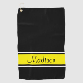 Toalla De Golf Nombre del guión de la franja amarilla brillante y