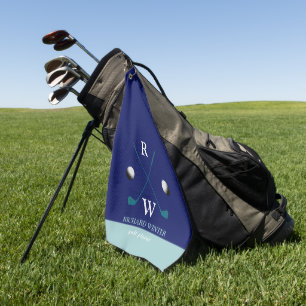 Toalla De Golf Nombre del jugador de golf, palos y bolas BLUE ele