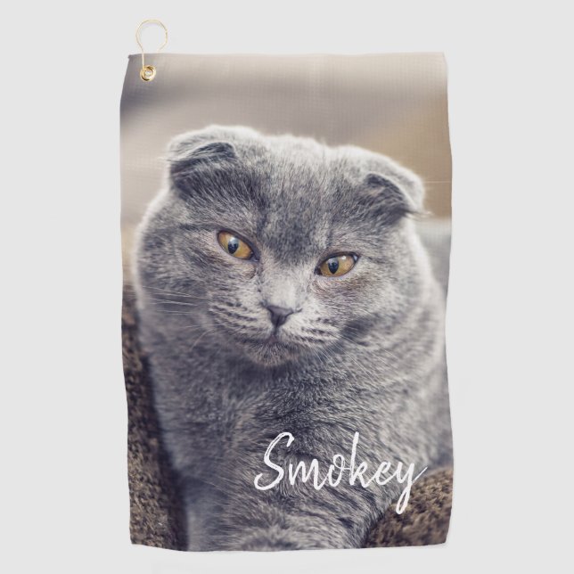 Toalla De Golf Nombre del Mascota Personalizado Tipografía y foto (Anverso)