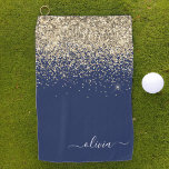 Toalla De Golf Nombre del Monograma de Girly Purpurina de Oro Azu<br><div class="desc">El Purpurina de espuma azul y dorada se cepilló con el nombre de un monograma Metalizado la toalla de golf. Esto hace que el dulce perfecto cumpleaños 16, boda, ducha de novia, aniversario, ducha de bebé o fiesta de soltera sea regalo para alguien que ama el lujo glam y los...</div>