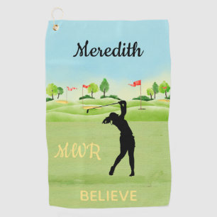 Toalla De Golf Nombre del Monograma de la escénica Lady Golfer S