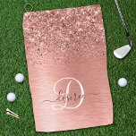 Toalla De Golf Nombre del monograma del Purpurina Metalizado cepi<br><div class="desc">Personaliza fácilmente este diseño de toallas de golf de moda de moda con purpurina brillante de oro rosa en un fondo metálico rosa de color dorado.</div>