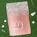 Toalla De Golf Nombre del monograma del Purpurina Metalizado cepi<br><div class="desc">Personaliza fácilmente este diseño de toallas de golf de moda de moda con un purpurina brillante de bonito plateado sobre un fondo metálico rosa de color dorado.</div>