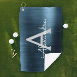 Toalla De Golf Nombre del monograma del Relieve metalizado metáli<br><div class="desc">Relieve metalizado Metálico Girly Blue Faux Steel Stainless Steel Elegant Chica Toalla Golf. Esta toalla de club de golf puede ser personalizada para incluir tu nombre inicial y de pila,  y es un regalo perfecto para cumpleaños o soltera. Póngase en contacto con el diseñador para obtener elementos coincidentes.</div>