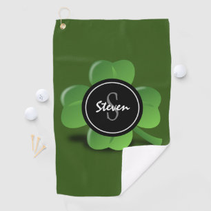Toalla De Golf Nombre del Monograma del Shamrock verde afortunado
