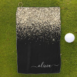 Toalla De Golf Nombre del Monograma Girly del Purpurina Oro Negro<br><div class="desc">El Purpurina de la espuma negra y dorada se cepilló la toalla Metalizado de Monograma Nombre Golf. Esto hace que el dulce perfecto cumpleaños 16, boda, ducha de novia, aniversario, ducha de bebé o fiesta de soltera sea regalo para alguien que ama el lujo glam y los estilos de moda....</div>