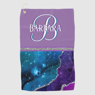 Toalla De Golf Nombre del Monograma Plata Purpurinoso Púrpura Ver
