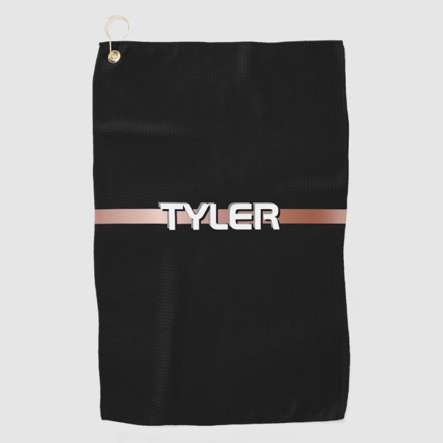 Toalla De Golf Nombre DIY Banda de oro blanco negro y gris Rosa,  (Anverso)