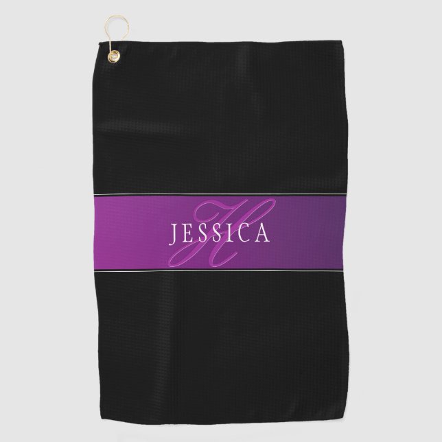 Toalla De Golf Nombre elegante y comienzo/s monogramado (Anverso)