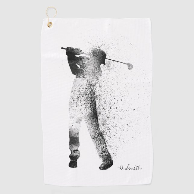Toalla De Golf Nombre. Golfer Silhouette Swing. (Anverso)