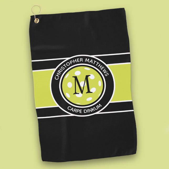 Toalla De Golf Nombre Inicial de Cita Divertida de Pickleball Div (Pickleball Funny Custom Quote Name Initial Black Golf Towel)