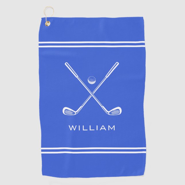 Toalla De Golf Nombre personalizado Bandas azules reales estilo (Anverso)