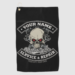 Toalla De Golf NOMBRE Personalizado Biker Mechanic Skull Motorcyc
