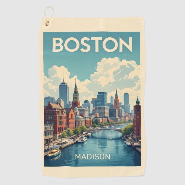Toalla De Golf Nombre personalizado Boston Massachusetts (Anverso)