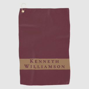 Toalla De Golf Nombre personalizado Burdeos Latón Minimalista Hom