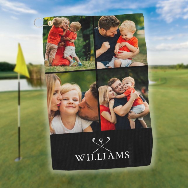 Toalla De Golf Nombre personalizado Clubes de golf 4 Collage de f (Personalized Name Golf Clubs 4 Photo Collage Golf Towel)