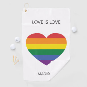 Toalla De Golf Nombre personalizado Corazón arcoiris