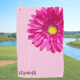 Toalla De Golf nombre personalizado de flor de margarita rosa de