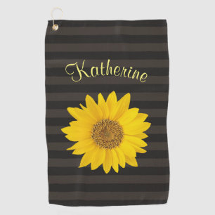 Toalla De Golf Nombre personalizado de girasol amarillo tachado