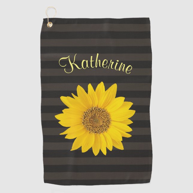 Toalla De Golf Nombre personalizado de girasol amarillo tachado (Anverso)
