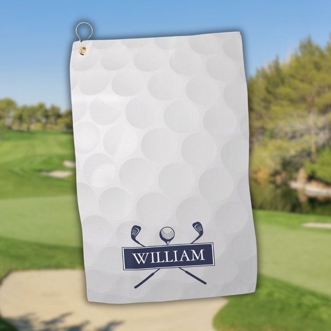 Toalla De Golf Nombre personalizado de la bola de los clubes de g (Navy Blue Golf Clubs Ball Custom Name Golf Towel)