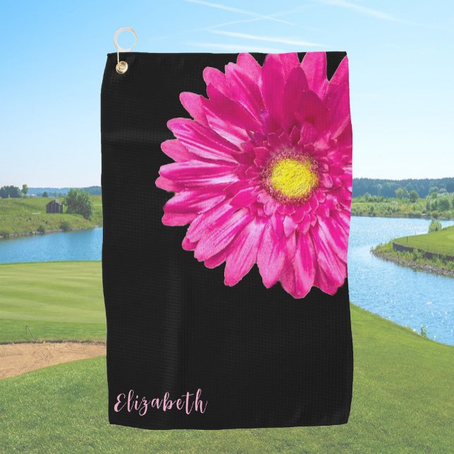 Toalla De Golf nombre personalizado de la flor de margarita rosa  (Subido por el creador)