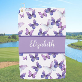Toalla De Golf nombre personalizado de las mariposas violetas de