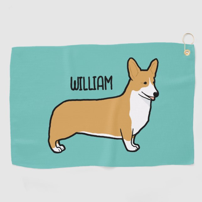 Toalla De Golf Nombre personalizado de Pembroke Welsh Corgi (Horizontal)