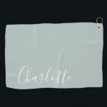 Toalla De Golf Nombre personalizado de script minimalista | Azul<br><div class="desc">Nombre de tipografía de escritura minimalista en toalla de golf azul turbulenta</div>