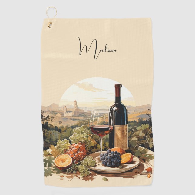 Toalla De Golf Nombre personalizado de Wine Lover (Anverso)