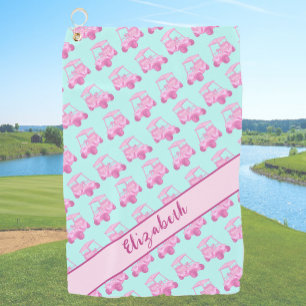 Toalla De Golf Nombre personalizado del carrito de golf rosa y ve
