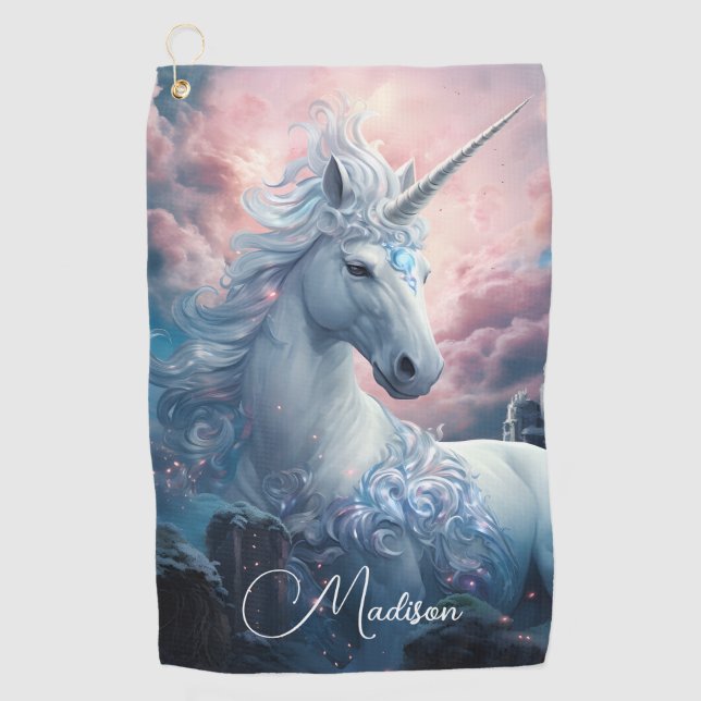 Toalla De Golf Nombre personalizado lindo unicornio (Anverso)