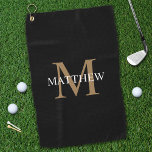 Toalla De Golf Nombre personalizado Monograma negro<br><div class="desc">Crea tu propia toalla de golf redonda negra personalizada con tu nombre y monograma personalizados.</div>