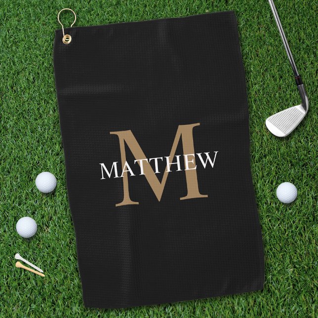 Toalla De Golf Nombre personalizado Monograma negro (Subido por el creador)
