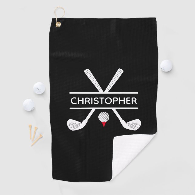 Toalla De Golf Nombre Personalizado Negro Blanco Rojo (In situ)