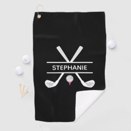 Toalla De Golf Nombre Personalizado Negro Blanco Rosa