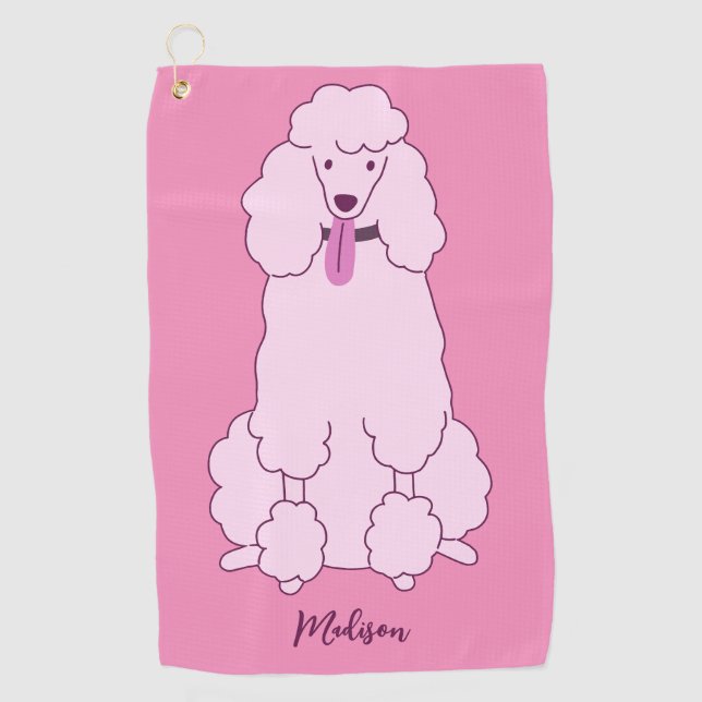 Toalla De Golf Nombre personalizado Pink Poodle (Anverso)