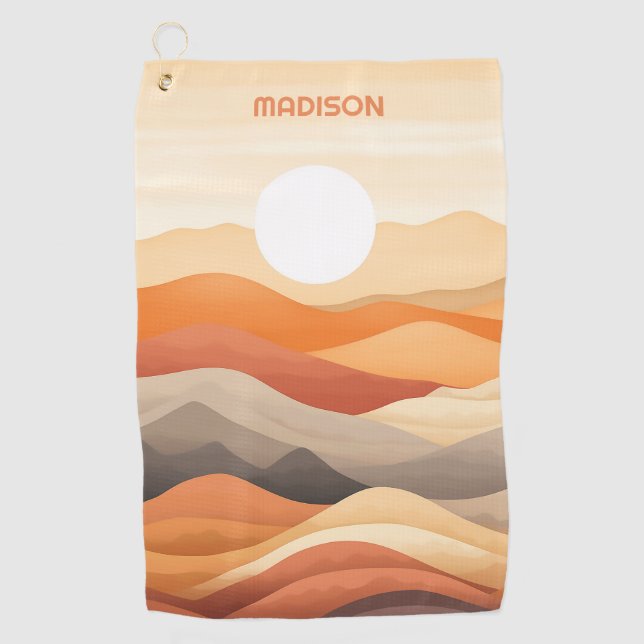 Toalla De Golf Nombre personalizado Resumen Ilustracion de paisaj (Anverso)