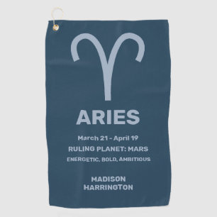 Toalla De Golf Nombre personalizado / Rótulo Zodiac de texto Arie