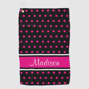 Toalla De Golf Nombre rosado negro de la escritura de la raya del