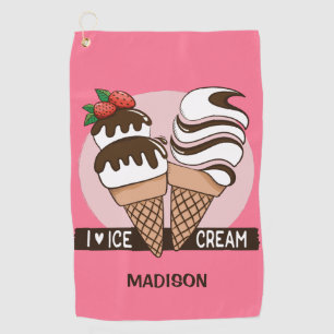 Toalla De Golf Nombre y color personalizados Ice Cream Lover toal