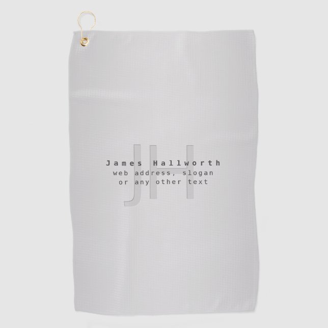 Toalla De Golf Nombre y lema modificable moderno | Gradiente gris (Anverso)