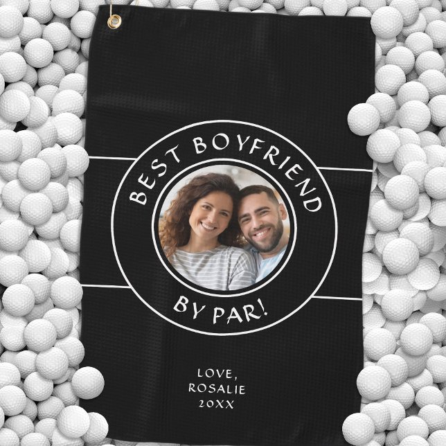 Toalla De Golf Novio divertido por excelencia Foto moderna en bla (Fun Best Boyfriend By Par Photo Modern Black White Golf Towel)