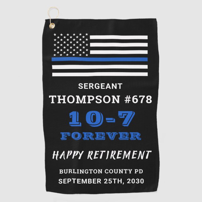 Toalla De Golf Oficial de policía Regalo de Jubilación Línea Azul (Anverso)
