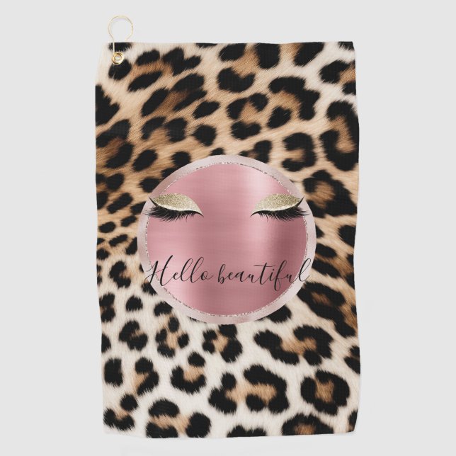 Toalla De Golf Ojos Purpurinas de oro del leopardo del crema marr (Anverso)