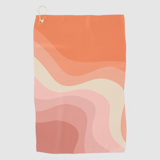 Toalla De Golf Ondas de estilo retro rosa y naranja (Anverso)