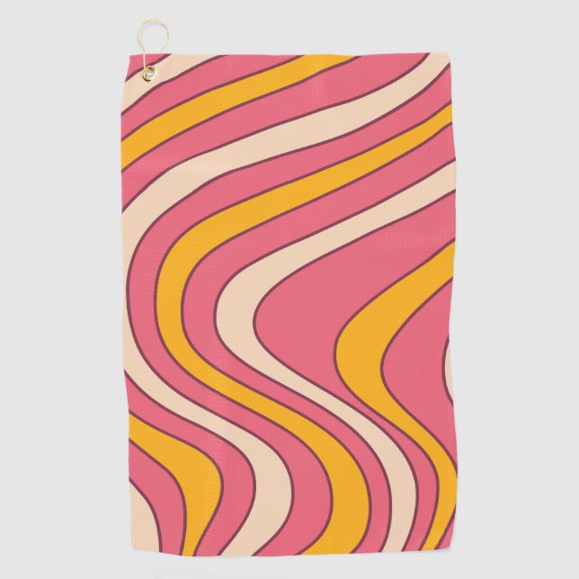 Toalla De Golf Ondas de estilo retro rosa y naranja (Anverso)