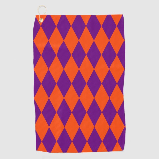Toalla De Golf Orange and Purple Harlequin Checkered Design  (Anverso)