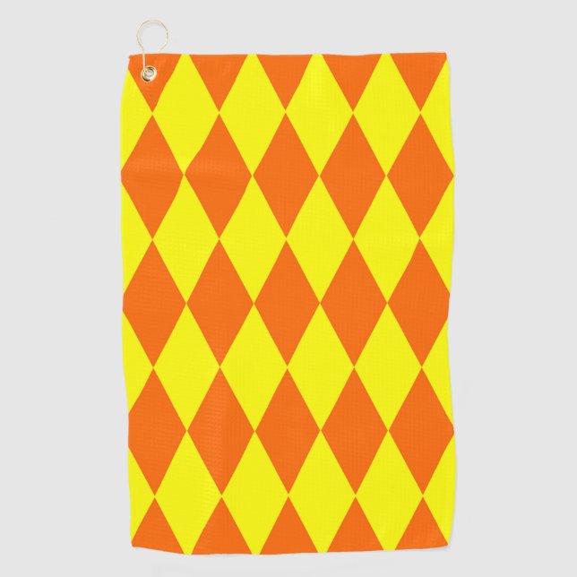 Toalla De Golf Orange Yellow Harlequin Checkered Design  (Anverso)